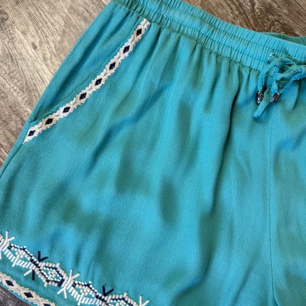 Anthropologie‎ HEI HEI Embroidered Isle Shorts Turquoise , Size M